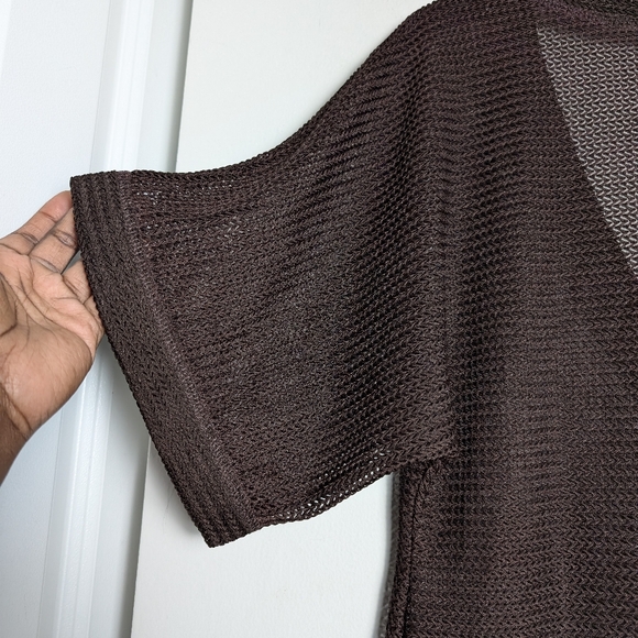 Dream Beach open knit cardigan wooden button brown sz S coastal travel - Picture 6 of 9